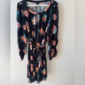 Torrid Black Floral Long Sleeve Dress